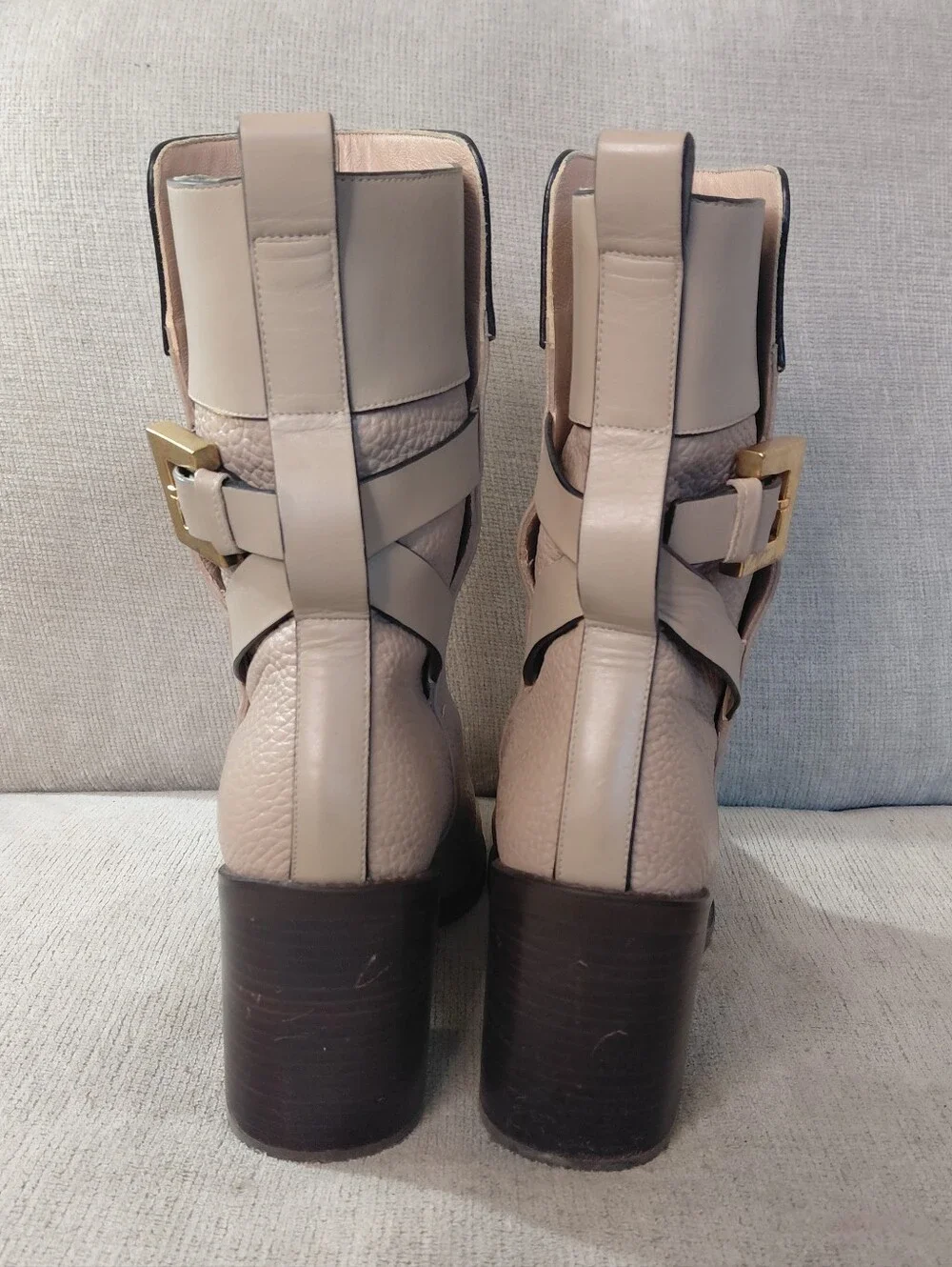 Stuart Weitzman Joplin Taupe Leather Buckle Ankle Boots Size Tall Booties